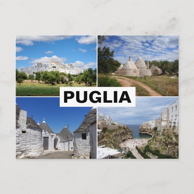 Puglia houses, towns and landscape collage postcard (Front)