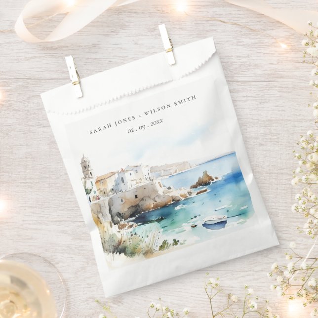 Puglia, Italy Watercolor Landscape Wedding Favor Bag (Clipped)