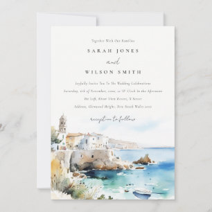 Puglia, Italy Watercolor Landscape Wedding Invitation