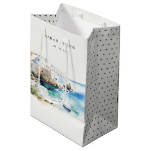 Puglia, Italy Watercolor Landscape Wedding Medium Gift Bag
