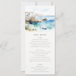 Puglia, Italy Watercolor Landscape Wedding Menu Invitation