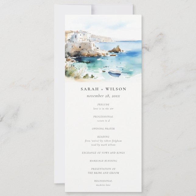 Puglia, Italy Watercolor Landscape Wedding Program (Front)