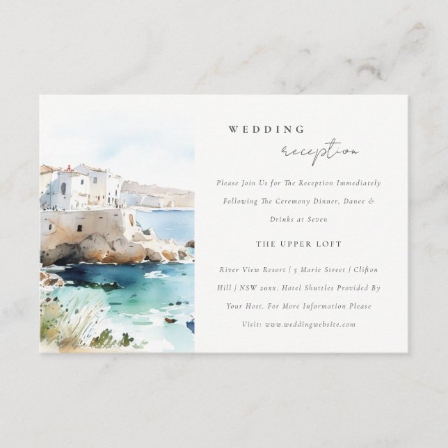 Puglia Italy Watercolor Scape Wedding Reception Enclosure Card (Front)