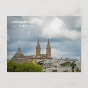 Puglia Trullo Roof and Twin Church Towers Holiday Postcard