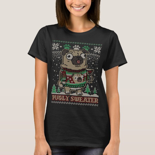 Pugly Christmas Sweater Pug Merry Pugmas Dog Lover (Front)