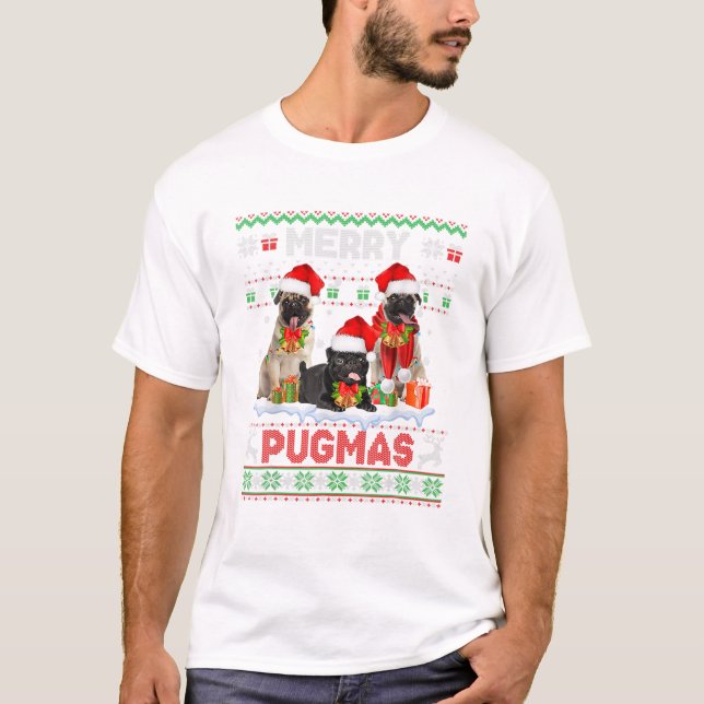 Pugmas Christmas Ugly Pug T-Shirt (Front)