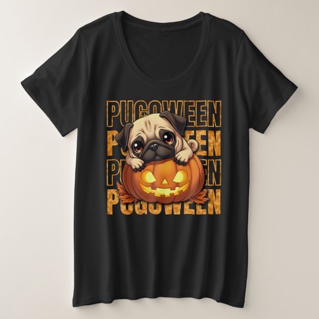 PUGOWEEN - Pug Lovers Halloween Plus Size T-Shirt (Design Front)