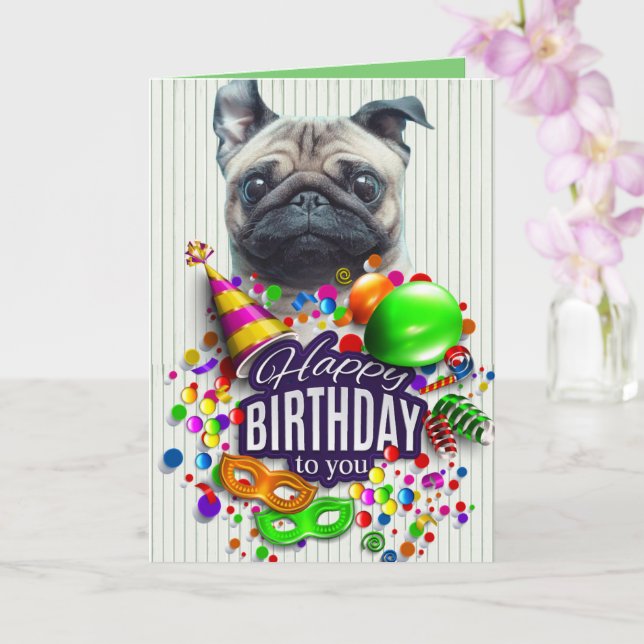Pugs and Kisses Birthday Card (Orchid)