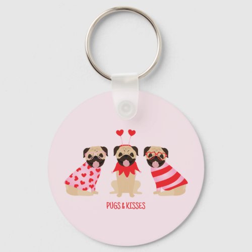 Pugs And Kisses Cute Pug Dogs Keychain