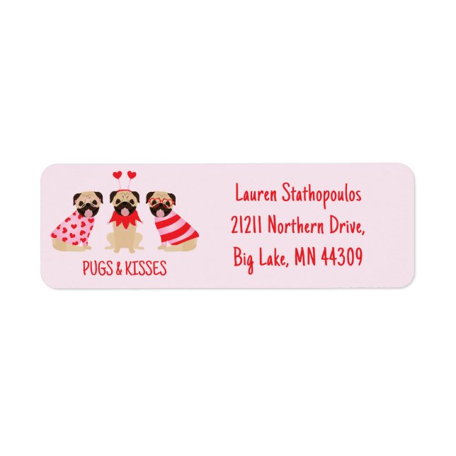 Pugs And Kisses Cute Pug Dogs Label (Front)