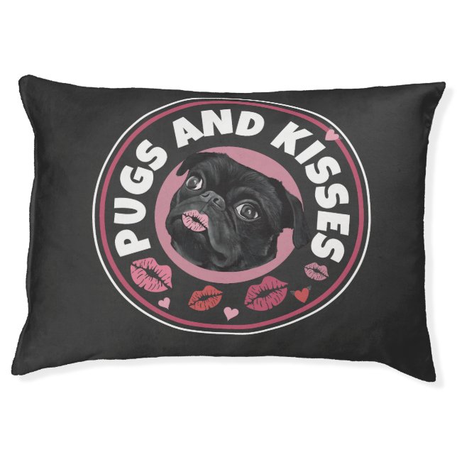 Pugs And Kisses | Cute Pun | Pug Lovers Pet Bed (Front)