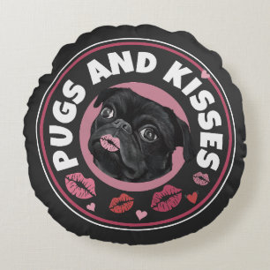 Pugs And Kisses Cute Pun Pug Lovers Round Pillow