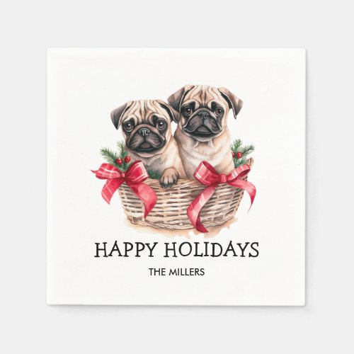 PUGS AND KISSES DOG_THEMED CHRISTMAS CUSTOM NAPKINS