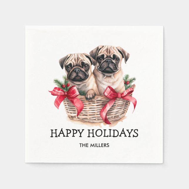 PUGS AND KISSES DOG-THEMED CHRISTMAS CUSTOM NAPKINS (Front)