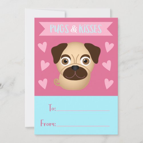 Pugs and Kisses Kids Valentine Holiday Card