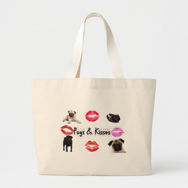 Pugs and Kisses Large Tote Bag (Front)