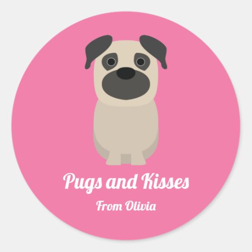 Pugs and Kisses Pug Dog Valentines Day Classic Round Sticker