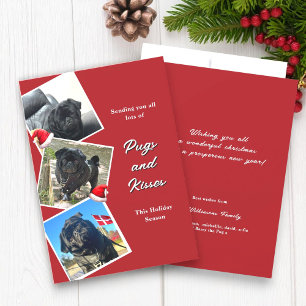 pugs and kisses three photo holiday card