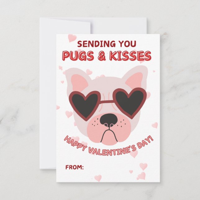 Pugs and Kisses Valentine's Day Card (Front)