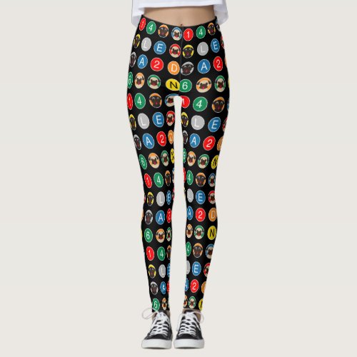Pugs and New York City Train Lines Pattern Leggings