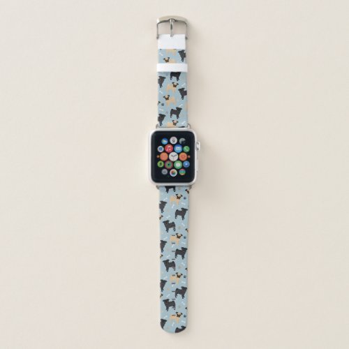 Pugs and Paws Pattern Blue Apple Watch Band