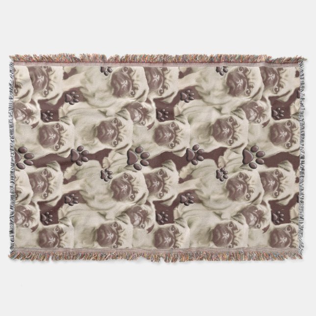 Pugs and Paws Throw Blanket (Front)