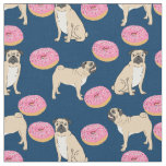 Pugs and pink donuts navy blue fabric