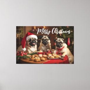 Pugs at Christmas Canvas Print