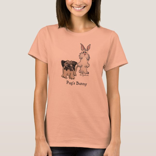 Pug's Bunny 2 Cute Cartoon Dog T-Shirt (Front)