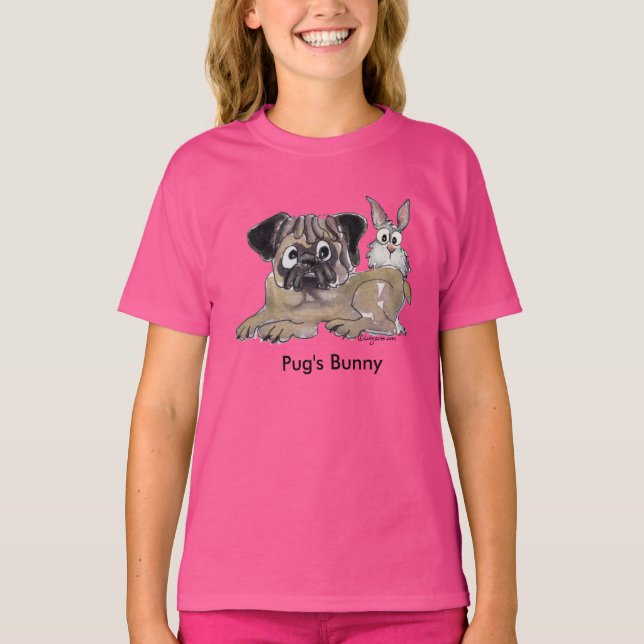 Pug's Bunny Cute Cartoon Dog T-Shirt (Front)