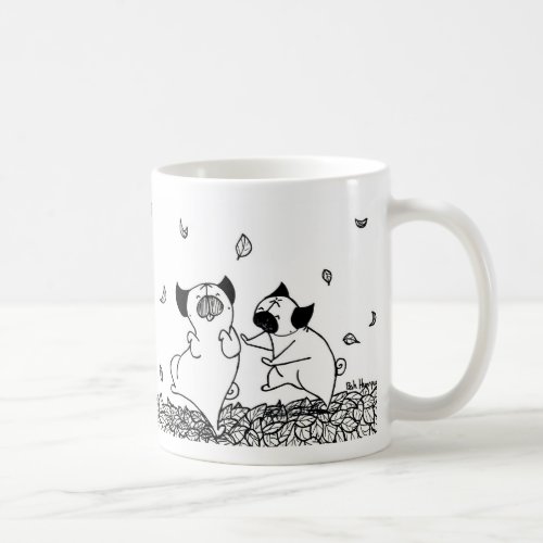 Pugs Dancing in Leaves Coffee Mug