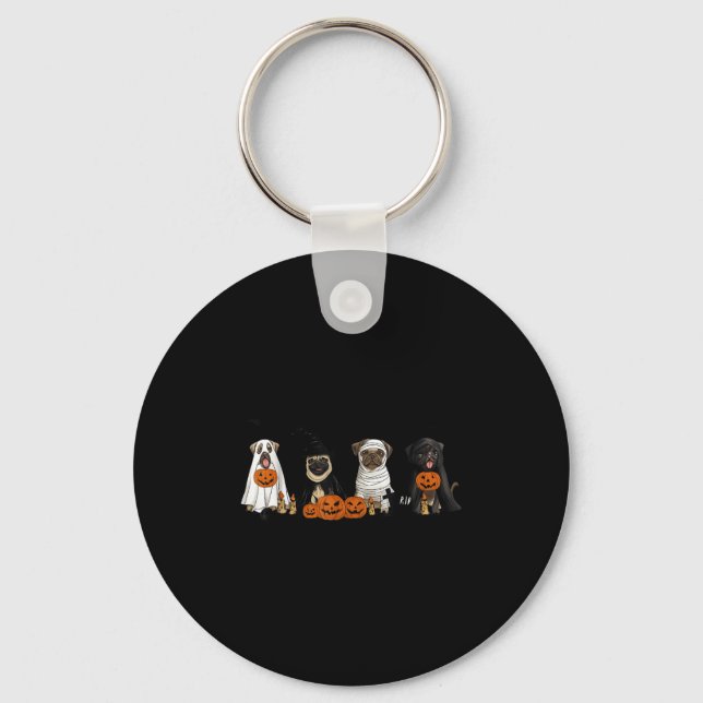 Pugs Dog Lovers - Pug Ghost Pug Witch Pug Hallowee Keychain (Front)