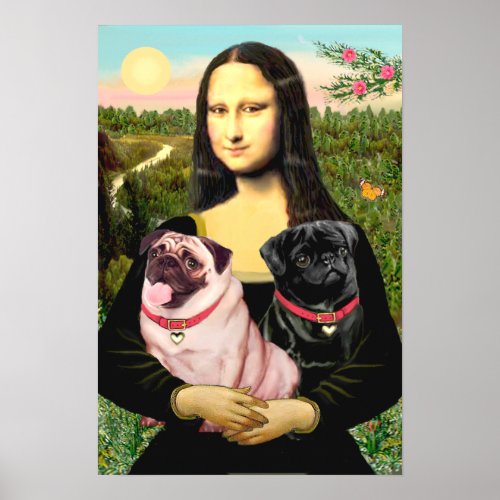 Pugs Fawn  Black _ Mona Lisa Poster