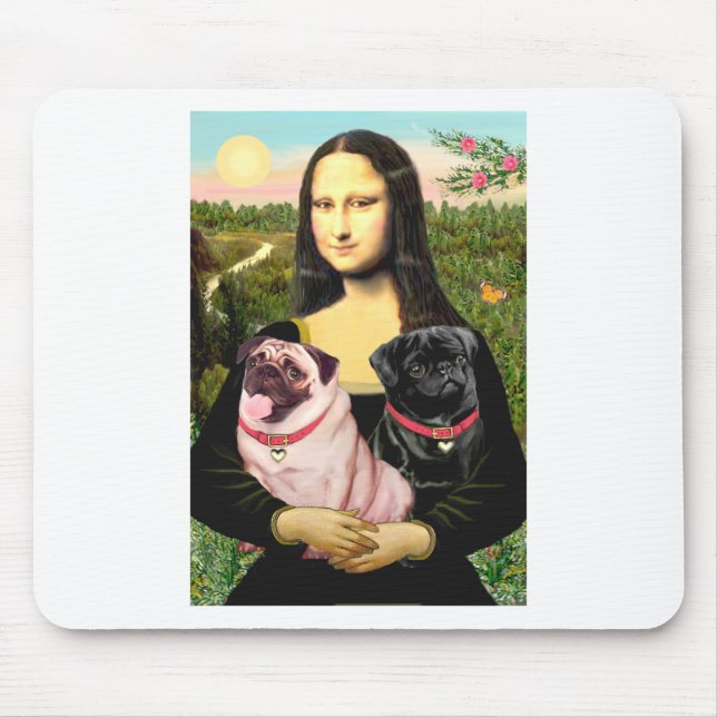 Pugs (Fawn + Blk) - Mona Lisa Mouse Pad (Front)