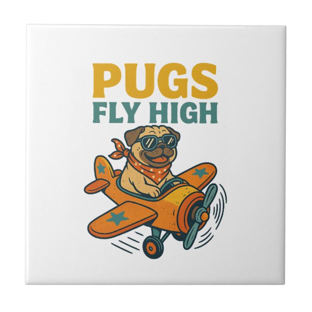 Pugs Fly High Ceramic Tile (Front)