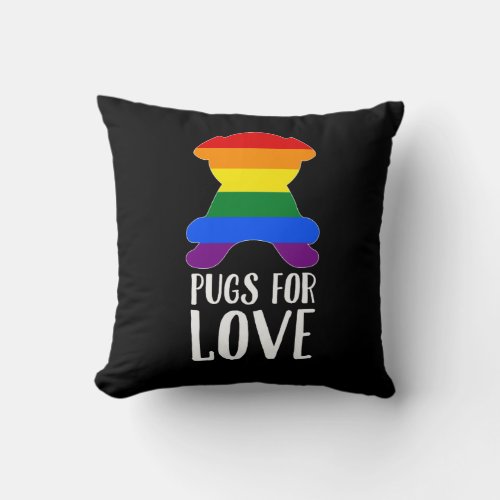 Pugs For Love Celebrates Gay Pride Black Throw Pillow