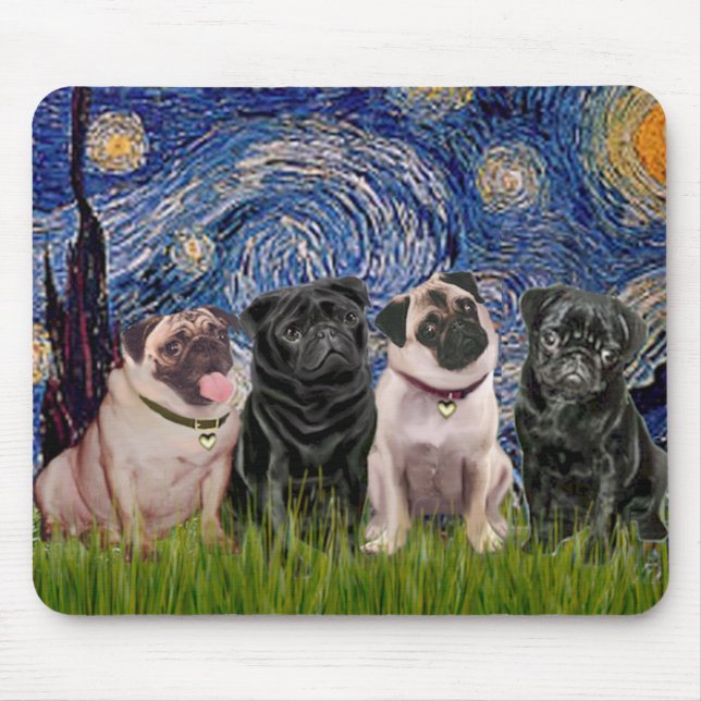 Pugs (Four,2B,2F) - Starry Night - Customized Mouse Pad (Front)
