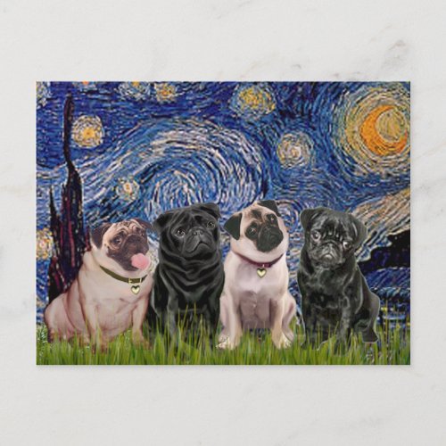 Pugs Four2B2F _ Starry Night Postcard