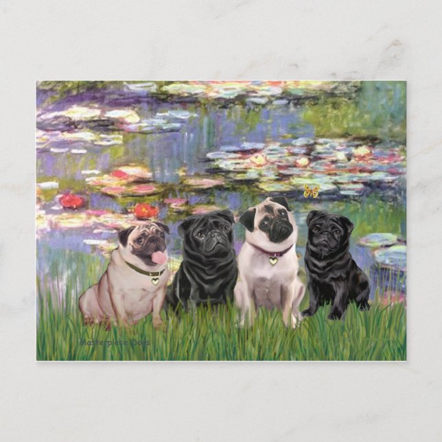 Pugs (Four) - Lilies2 Postcard (Front)