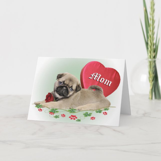 Pugs Heart Belongs To Mom Holiday Card (Front)