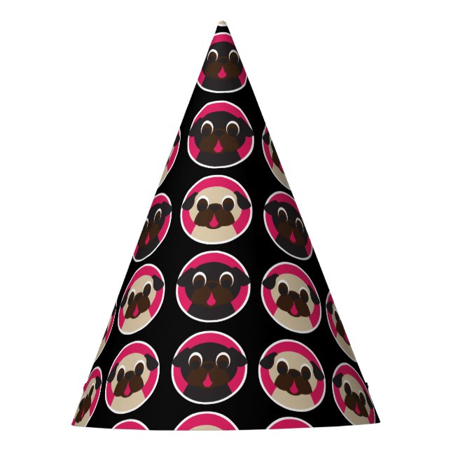 Pugs in Circles Black Birthday Party Hat (Front)