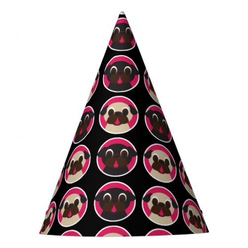 Pugs in Circles Black Birthday Party Party Hat