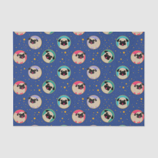 Pugs In Colored Circles in Sky and Stars Tissue Paper