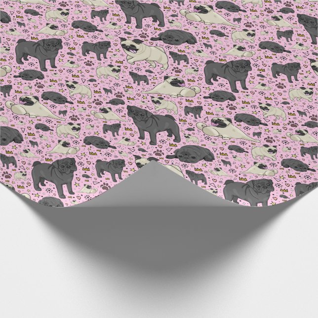 Pugs in Pink Wrapping Paper (Corner)