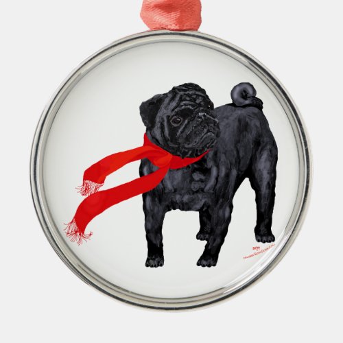 Pugs in Red Scarf Metal Ornament