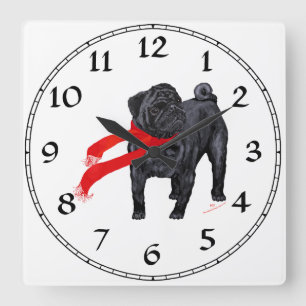 Pugs in Red Scarf Square Wall Clock