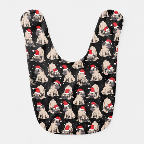 Pugs in Santa Hats Christmas Pattern Baby Bib