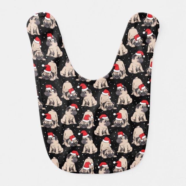 Pugs in Santa Hats Christmas Pattern Baby Bib (Front)