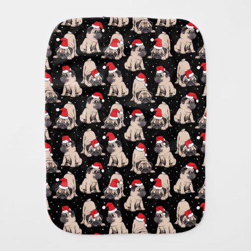 Pugs in Santa Hats Christmas Pattern Baby Burp Cloth