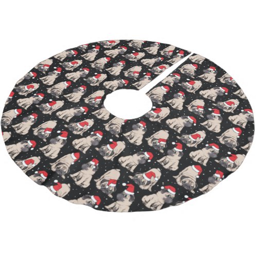 Pugs in Santa Hats Christmas Pattern Brushed Polyester Tree Skirt